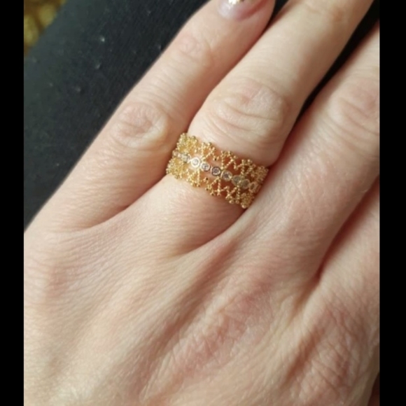 NEW CZ Hollow Wide Band Gold Plated Statement Open Adjustable Ring - Picture 5 of 7